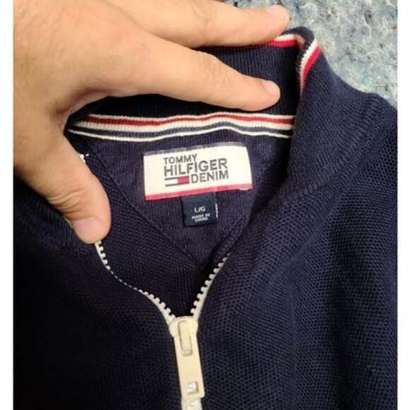 Oversized Tommy Hilfiger Denim Quarter Zip Sweater, Size L ( 265) - Picture 5 of 5